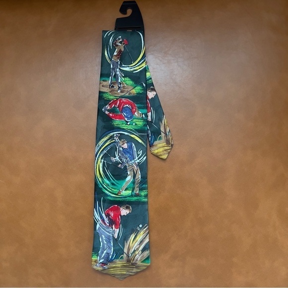 American Sports Men’s Golfing Golf Swing Silk Necktie Tie Green - Picture 2 of 4